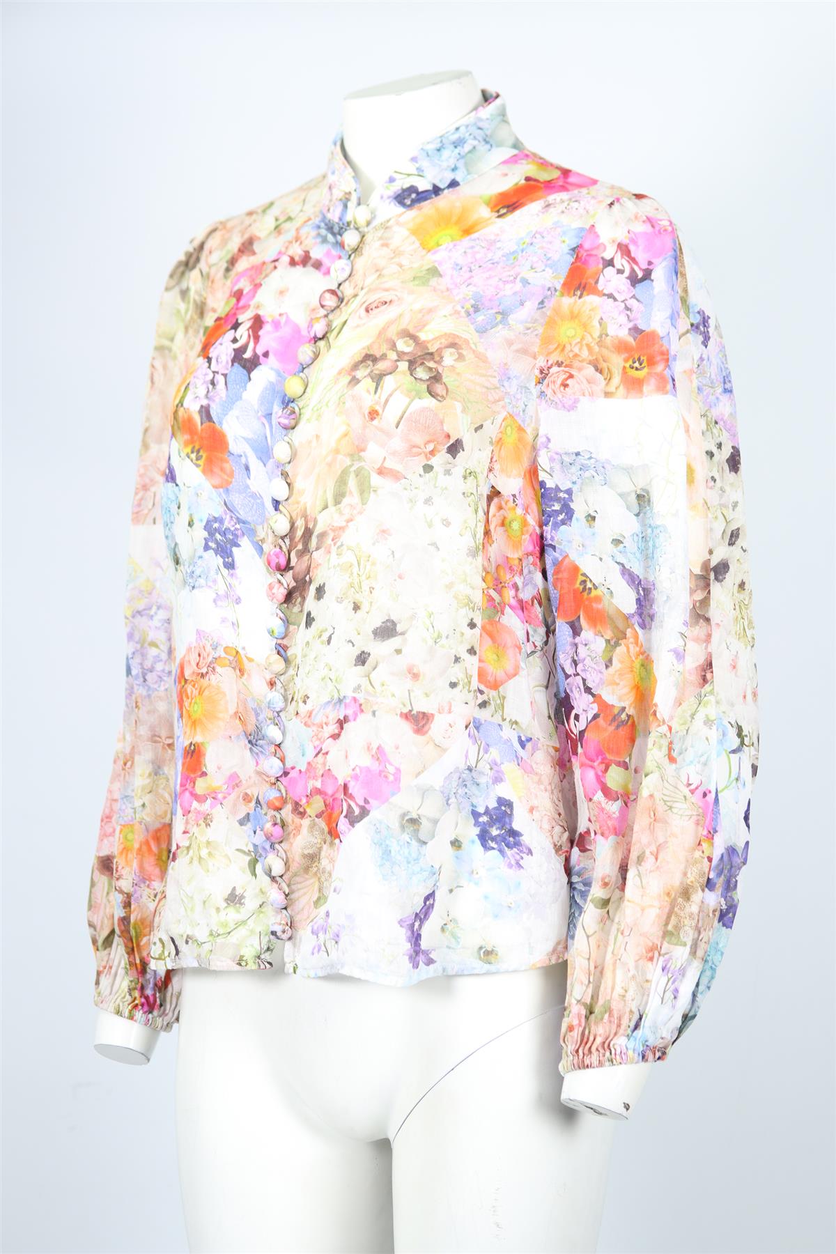 ZIMMERMANN FLORAL PRINT LINEN SHIRT UK 14