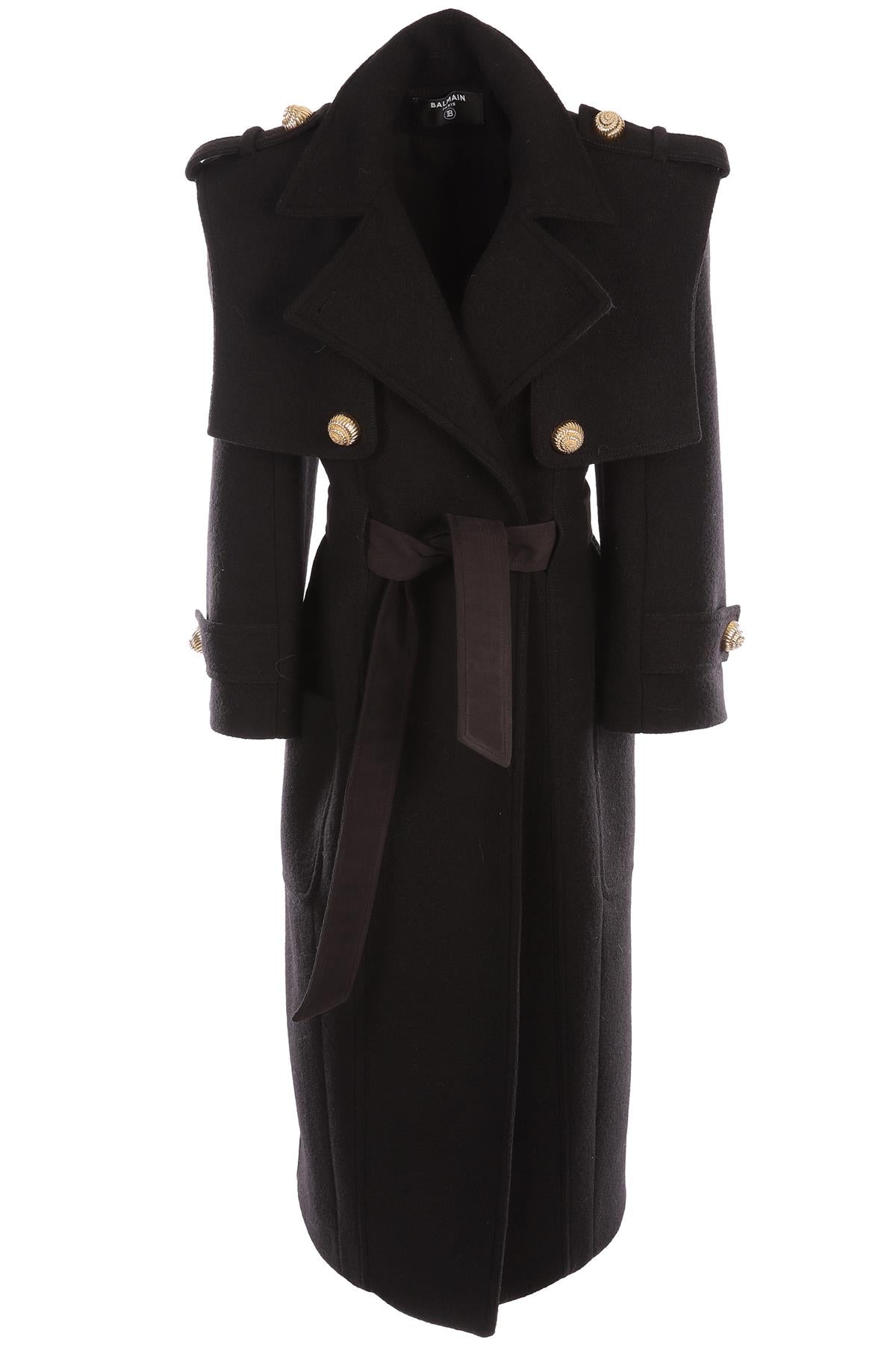 BALMAIN BLACK WOOL COAT FR 36 UK 8
