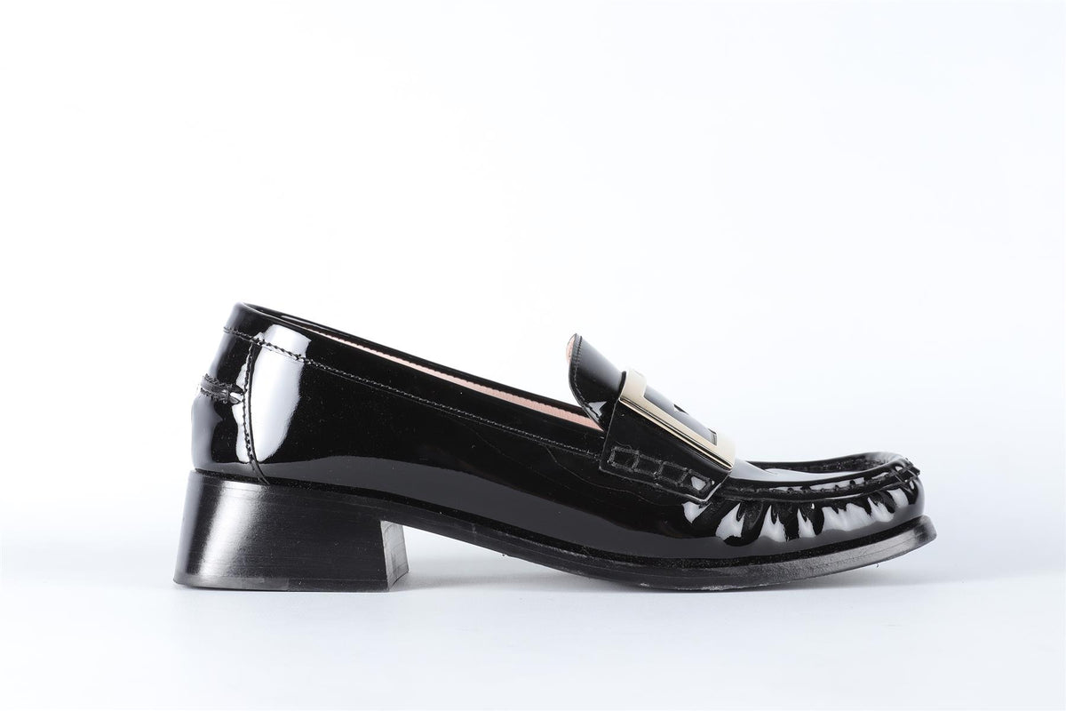 ROGER VIVIER BLACK PATENT LEATHER LOAFERS EU 38 UK 5 US 8