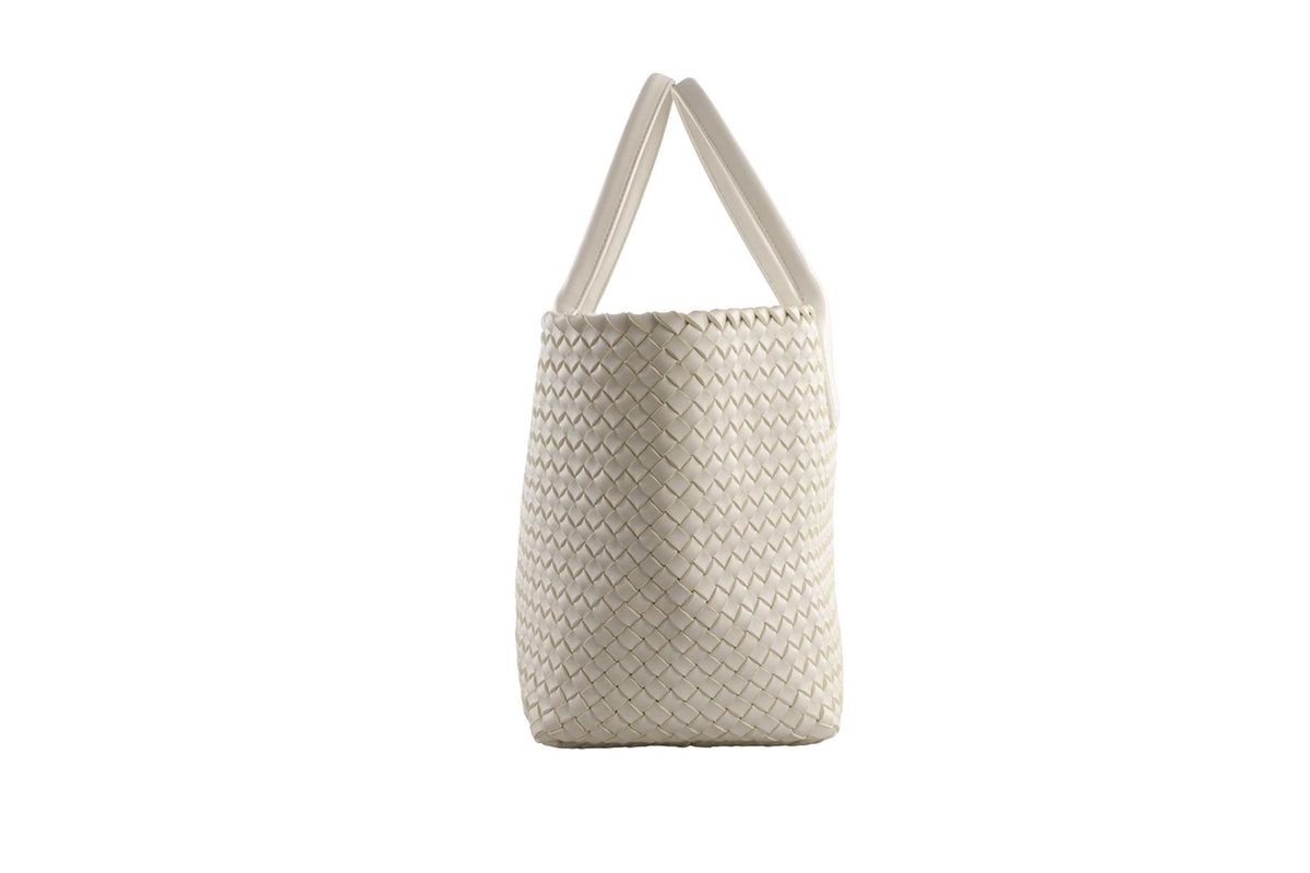 BOTTEGA VENETA WHITE CABAT MEDIUM INTRECCIATO LEATHER TOTE BAG