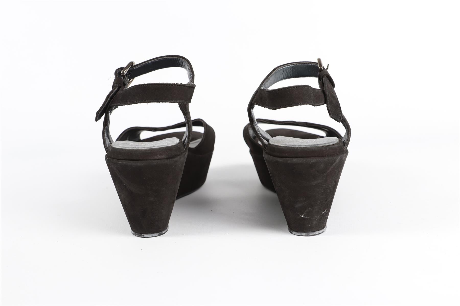 STUART WEITZMAN BLACK SUEDE WEDGE SANDALS