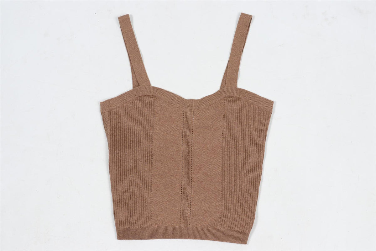 ULLA JOHNSON BROWN CROPPED KNIT TOP SMALL