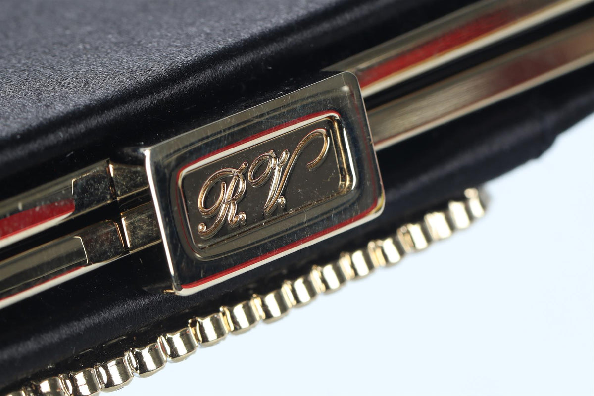 ROGER VIVIER BLACK PILGRIM MINI CRYSTAL AND SATIN CLUTCH