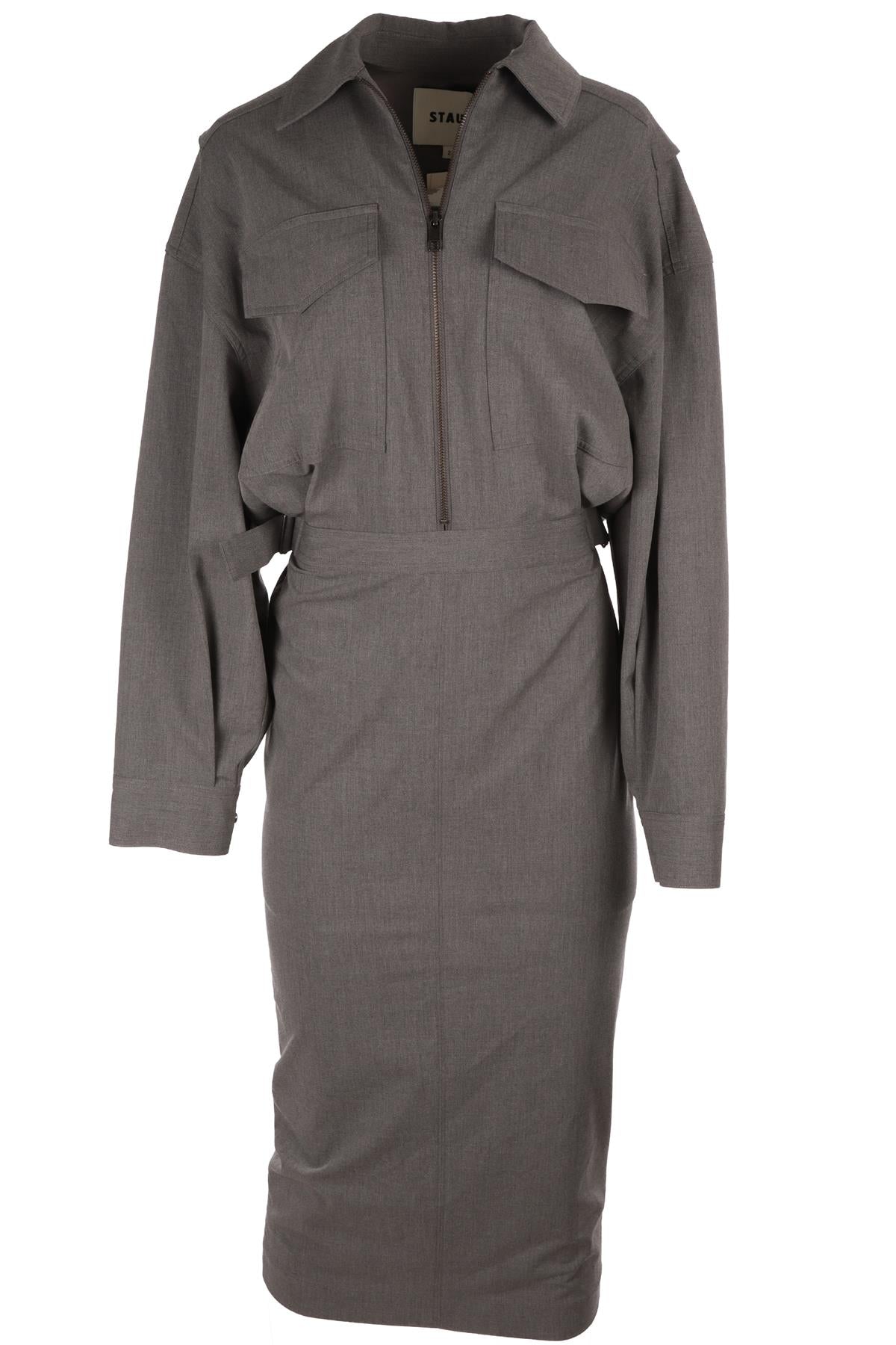 STAUD GREY WOOL MIDI DRESS US 2 UK 6