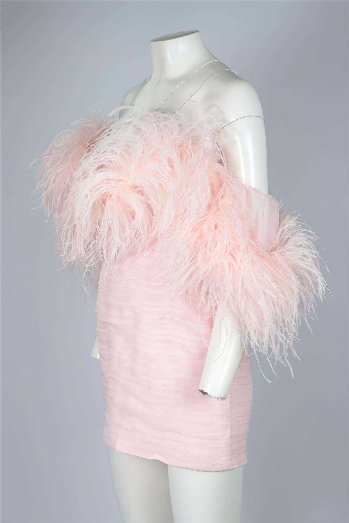 MAGDA BUTRYM PINK FEATHER AND SILK MINI DRESS FR 36 UK 8