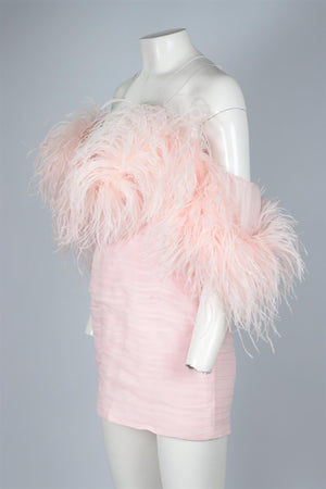 MAGDA BUTRYM PINK FEATHER AND SILK MINI DRESS FR 36 UK 8