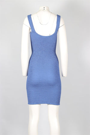 HUNZA G BLUE KNIT MINI DRESS ONE SIZE