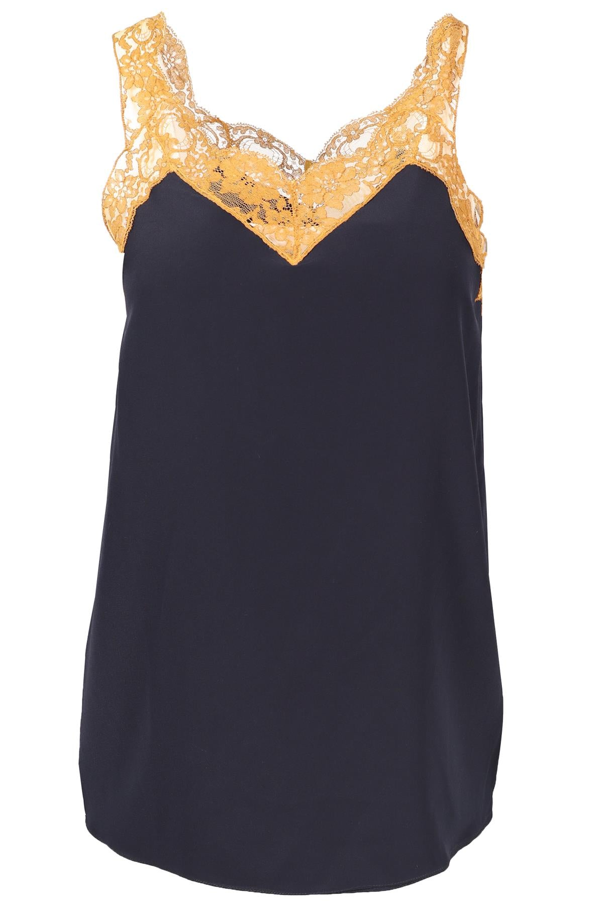 CHLOÉ NAVY LACE AND SILK TOP FR 36 UK 8