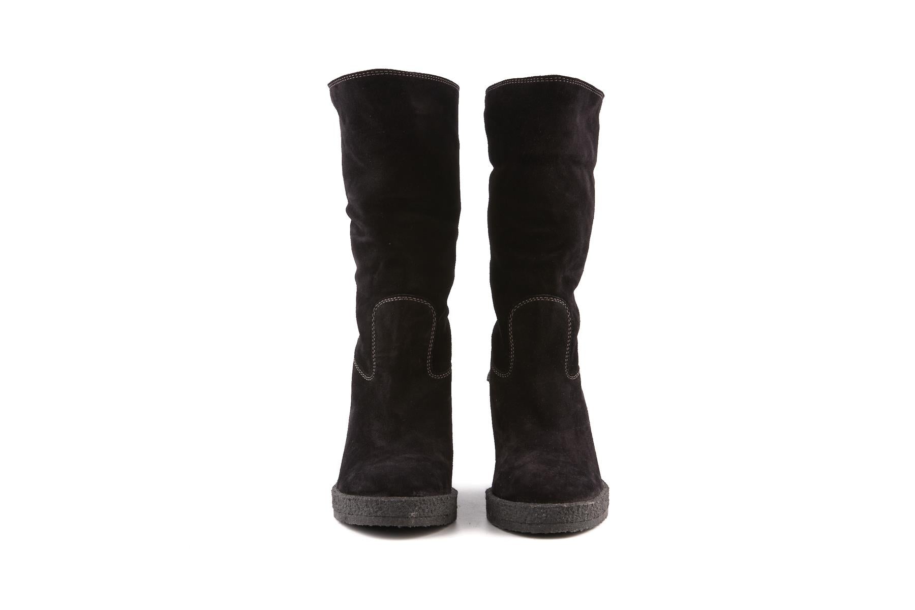 TOD'S BLACK SHEARLING WEDGE ANKLE BOOTS EU 39.5 UK 6.5 US 9.5