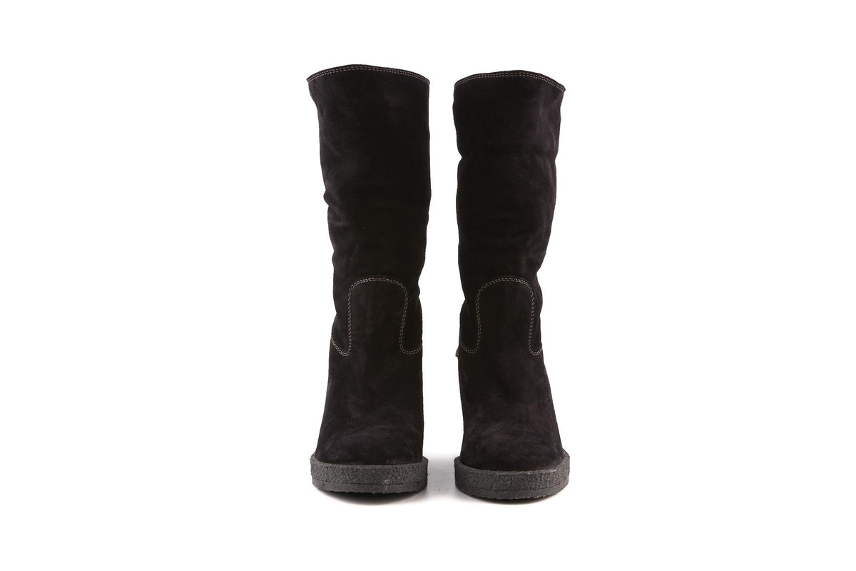 TOD'S BLACK SHEARLING WEDGE ANKLE BOOTS EU 39.5 UK 6.5 US 9.5