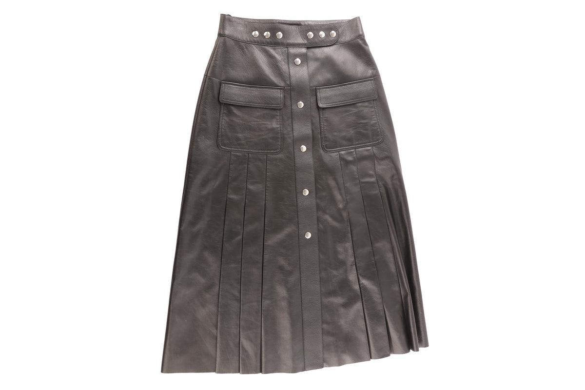 PRADA BLACK LEATHER MIDI SKIRT IT 36 UK 4
