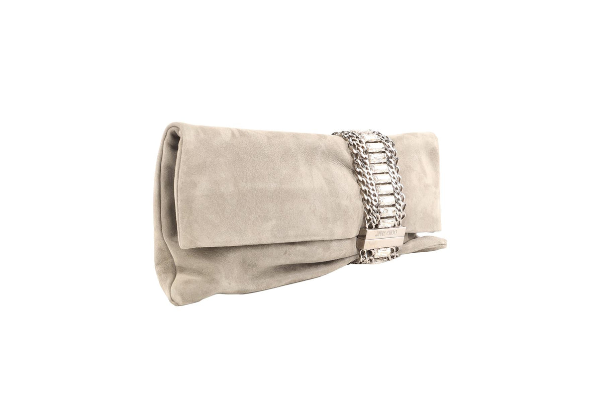 JIMMY CHOO GREY SUEDE CLUTCH