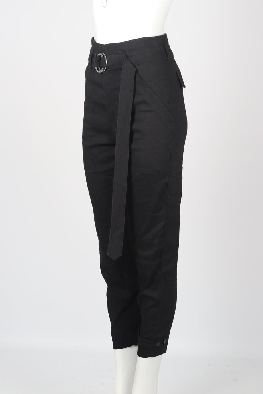 FRAME BELTED LINEN BLEND TAPERED PANTS XSMALL