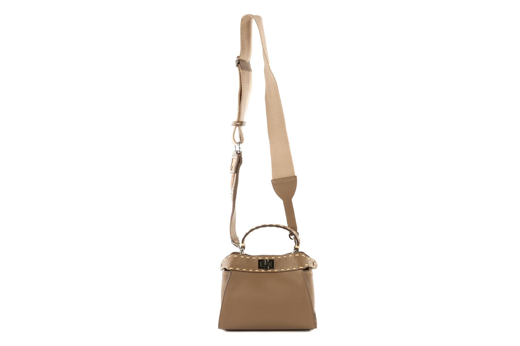 FENDI TAUPE PEEKABOO MINI LEATHER TOTE BAG