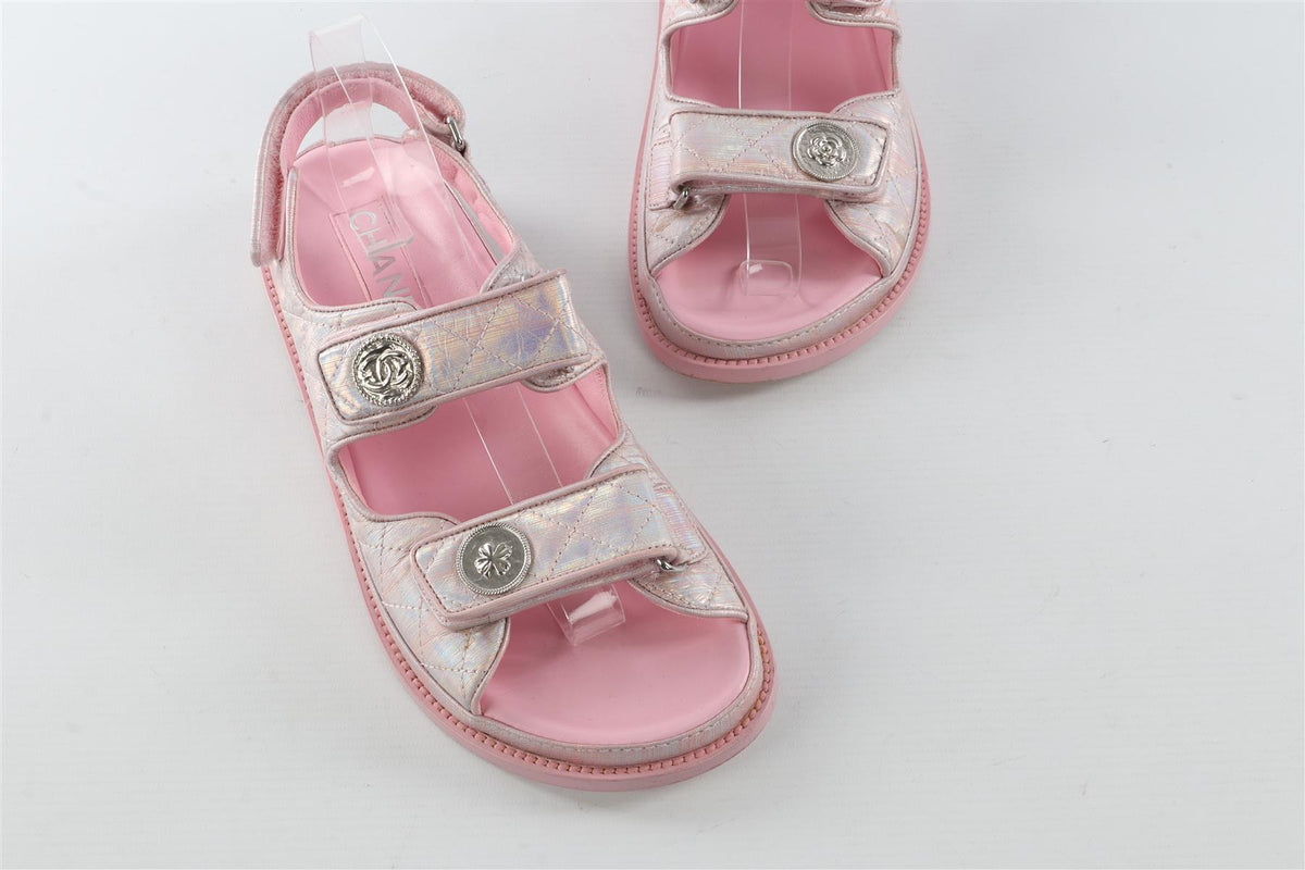 CHANEL PINK 2022 DAD QUILTED LEATHER SANDALS EU 38 UK 5 US 8