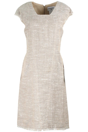 CHANEL BEIGE 2008 LINEN BLEND DRESS FR 42 UK 14