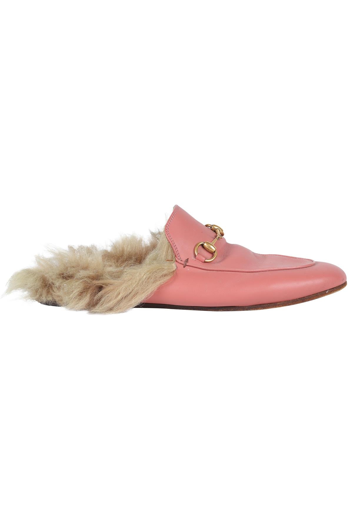 GUCCI PINK PRINCETOWN SHEARLING AND LEATHER MULES EU 39 UK 6 US 9