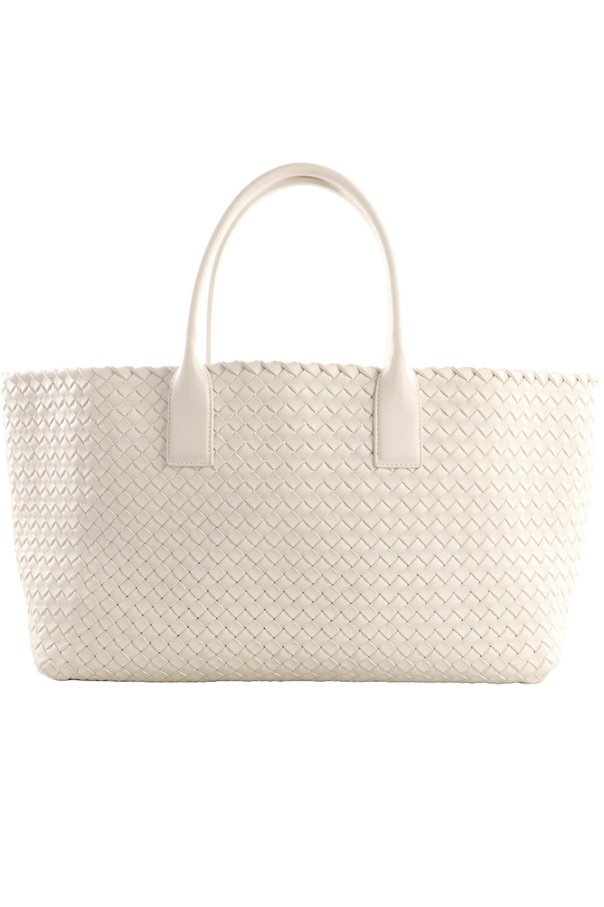 BOTTEGA VENETA WHITE CABAT MEDIUM INTRECCIATO LEATHER TOTE BAG