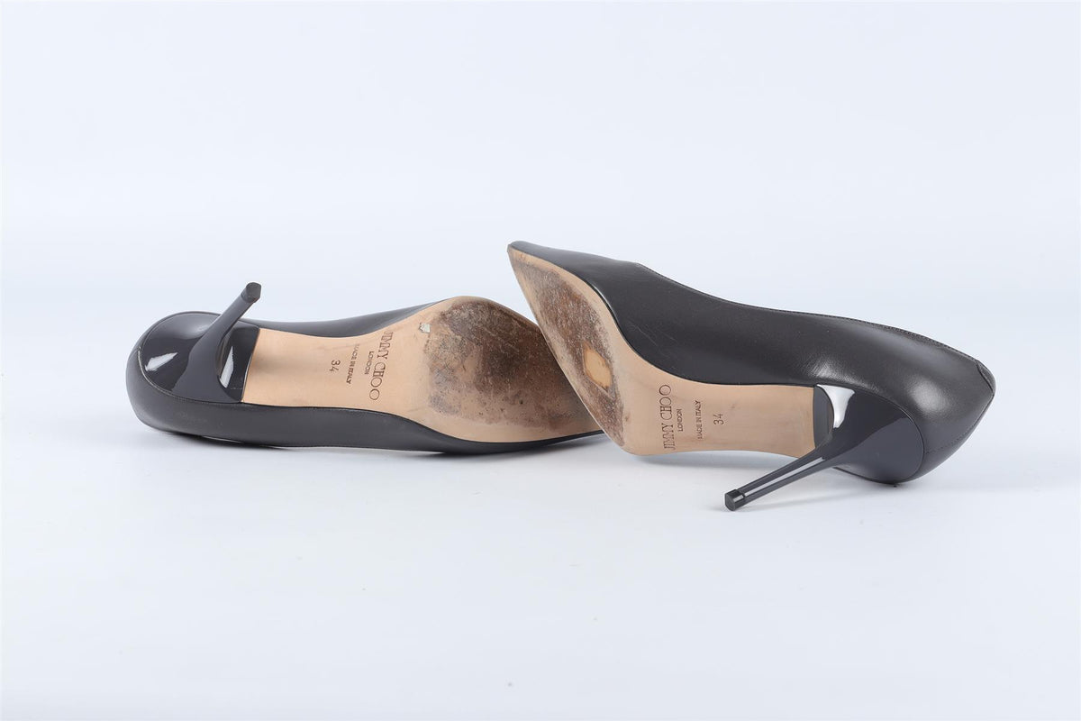 JIMMY CHOO GREY LEATHER PUMPS EU 34 UK 1 US 4