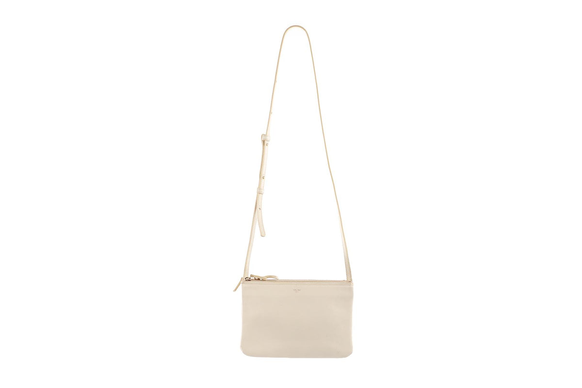 CELINE WHITE TRIO LEATHER CROSSBODY BAG