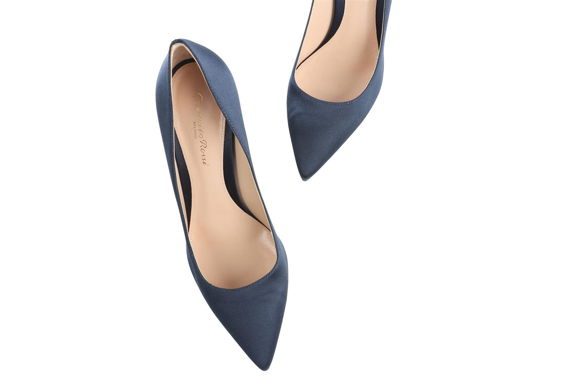 GIANVITO ROSSI NAVY SATIN PUMPS EU 38 UK 5 US 8