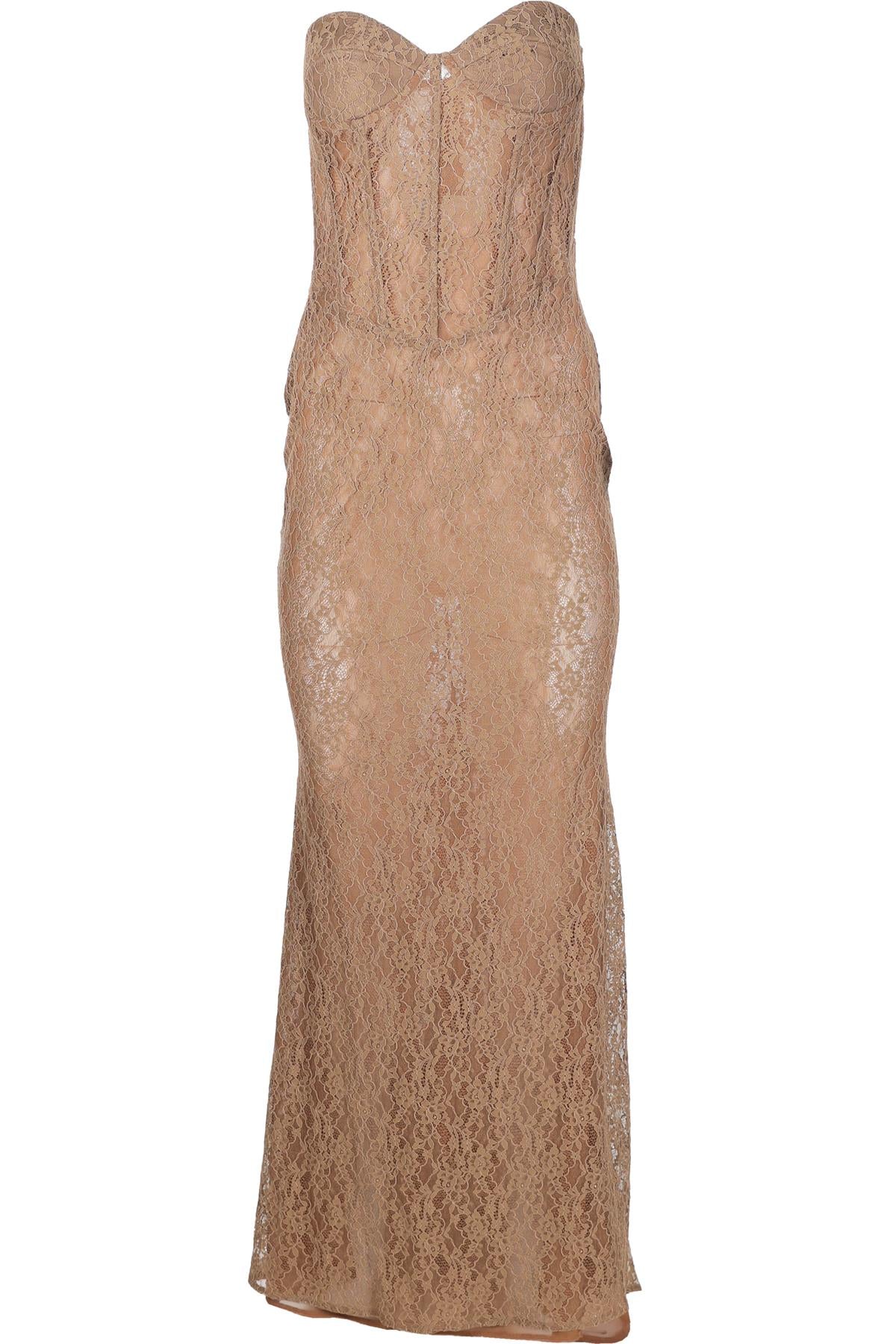 THE NEW ARRIVALS ILKYAZ OZEL BROWN LACE MAXI DRESS IT 36 UK 4