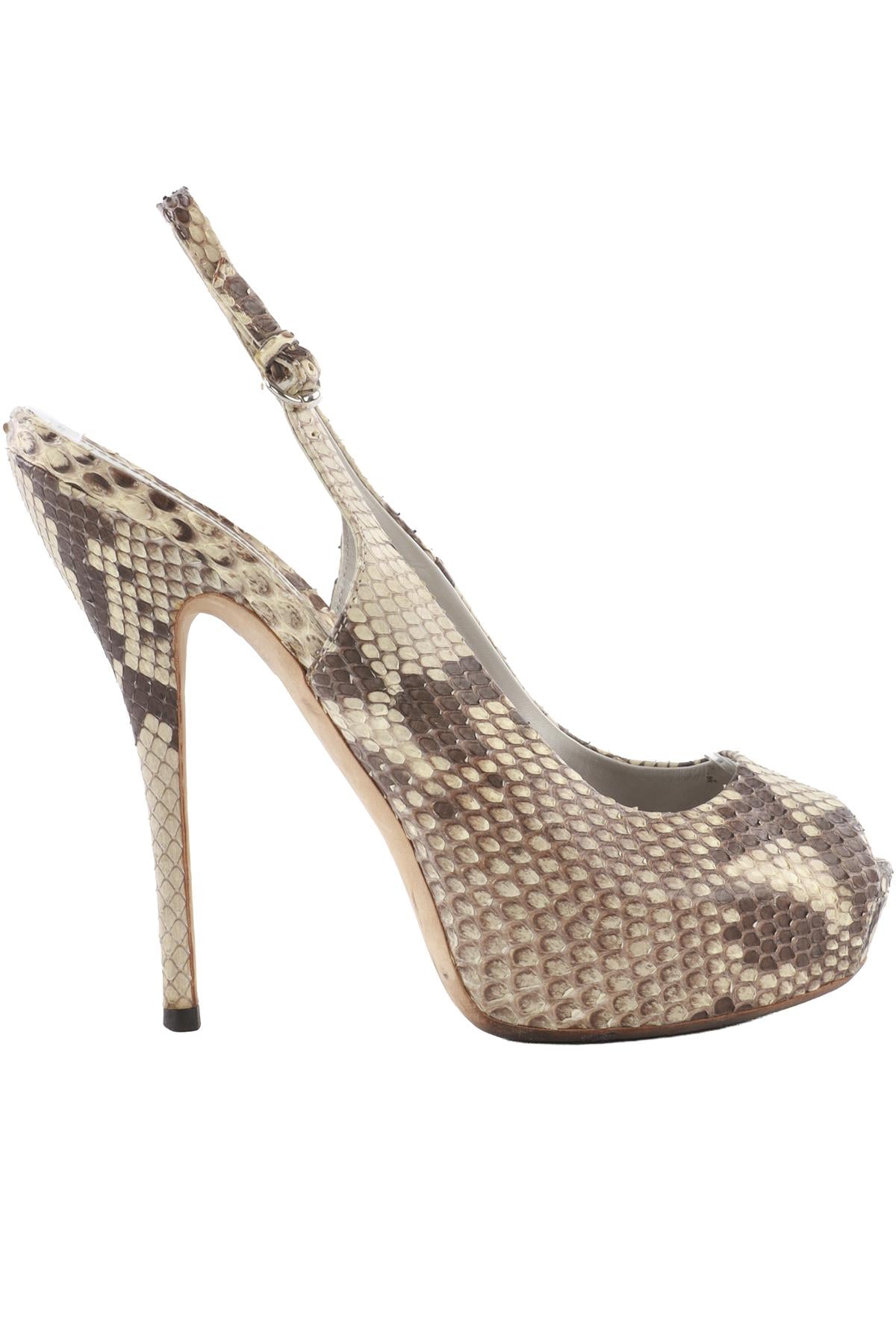 GUCCI BEIGE SNAKESKIN PLATFORM SLINGBACK SANDALS EU 38 UK 5 US 8