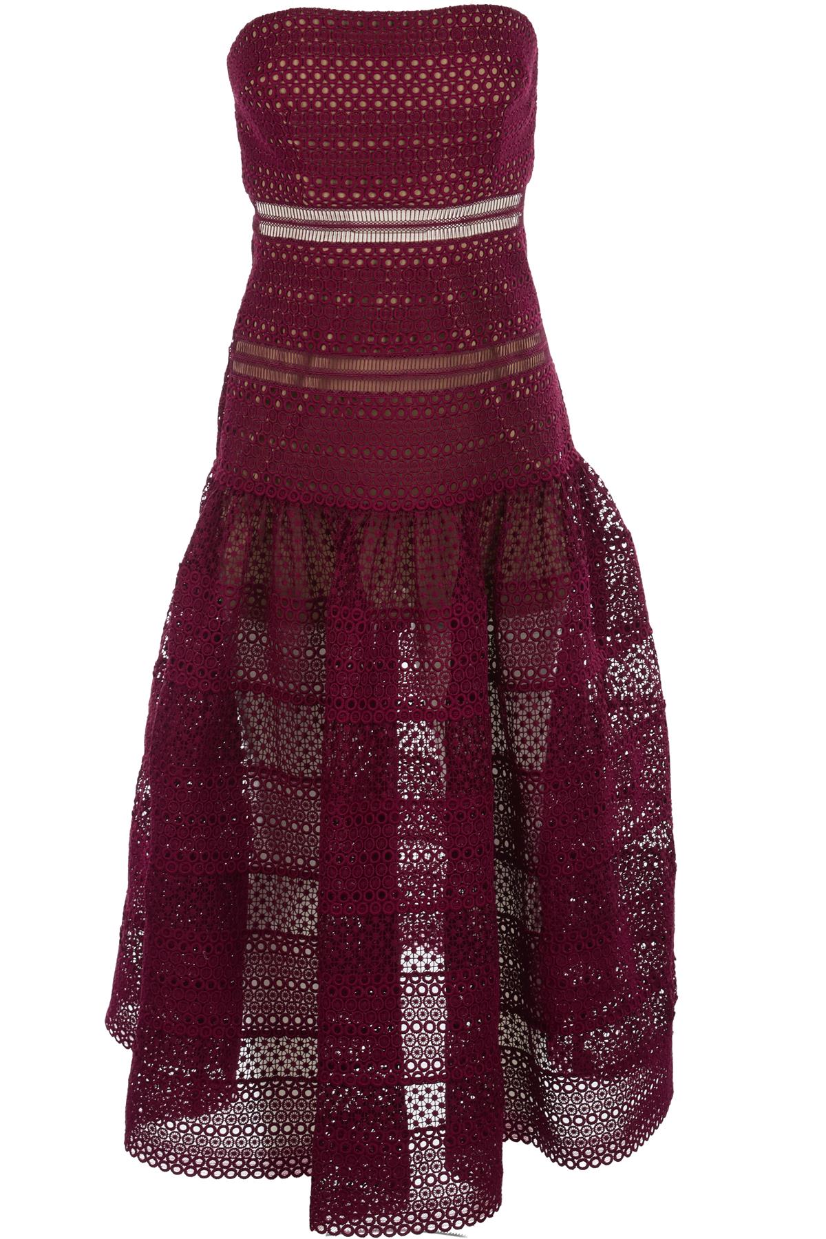SELF-PORTRAIT BURGUNDY CROCHET MAXI DRESS UK 10