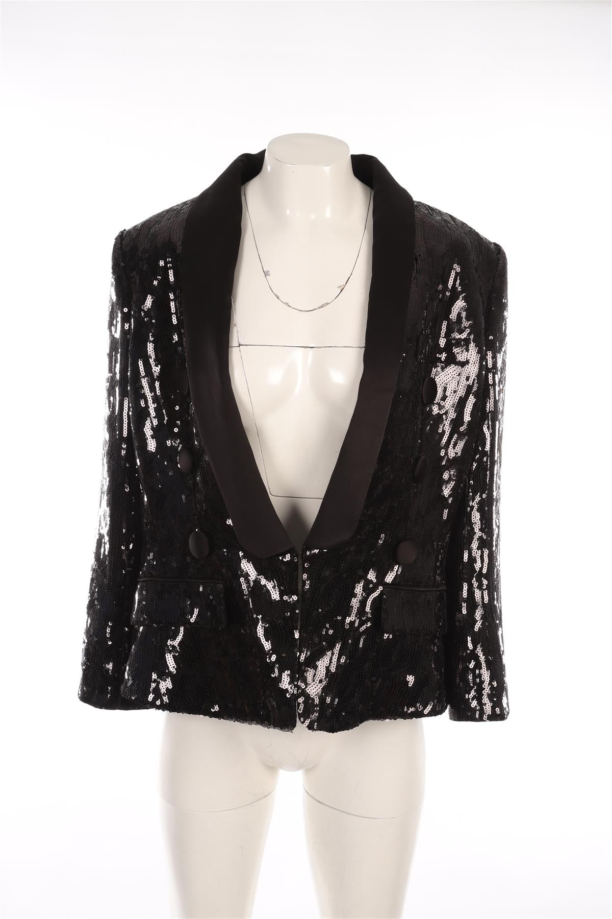 BALMAIN BLACK SEQUIN BLAZER FR 46 UK 18