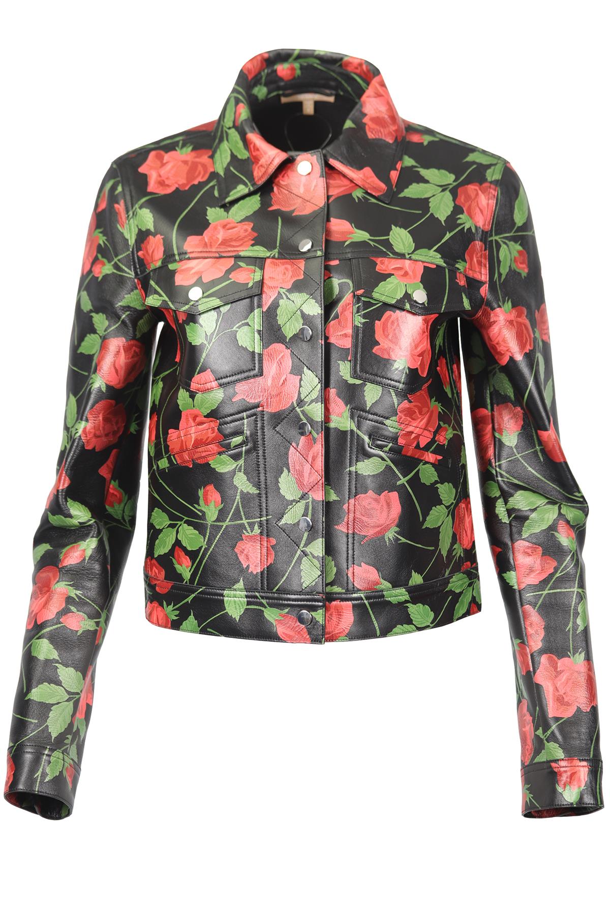 MICHAEL KORS FLORAL PRINT LEATHER JACKET US 8 UK 12