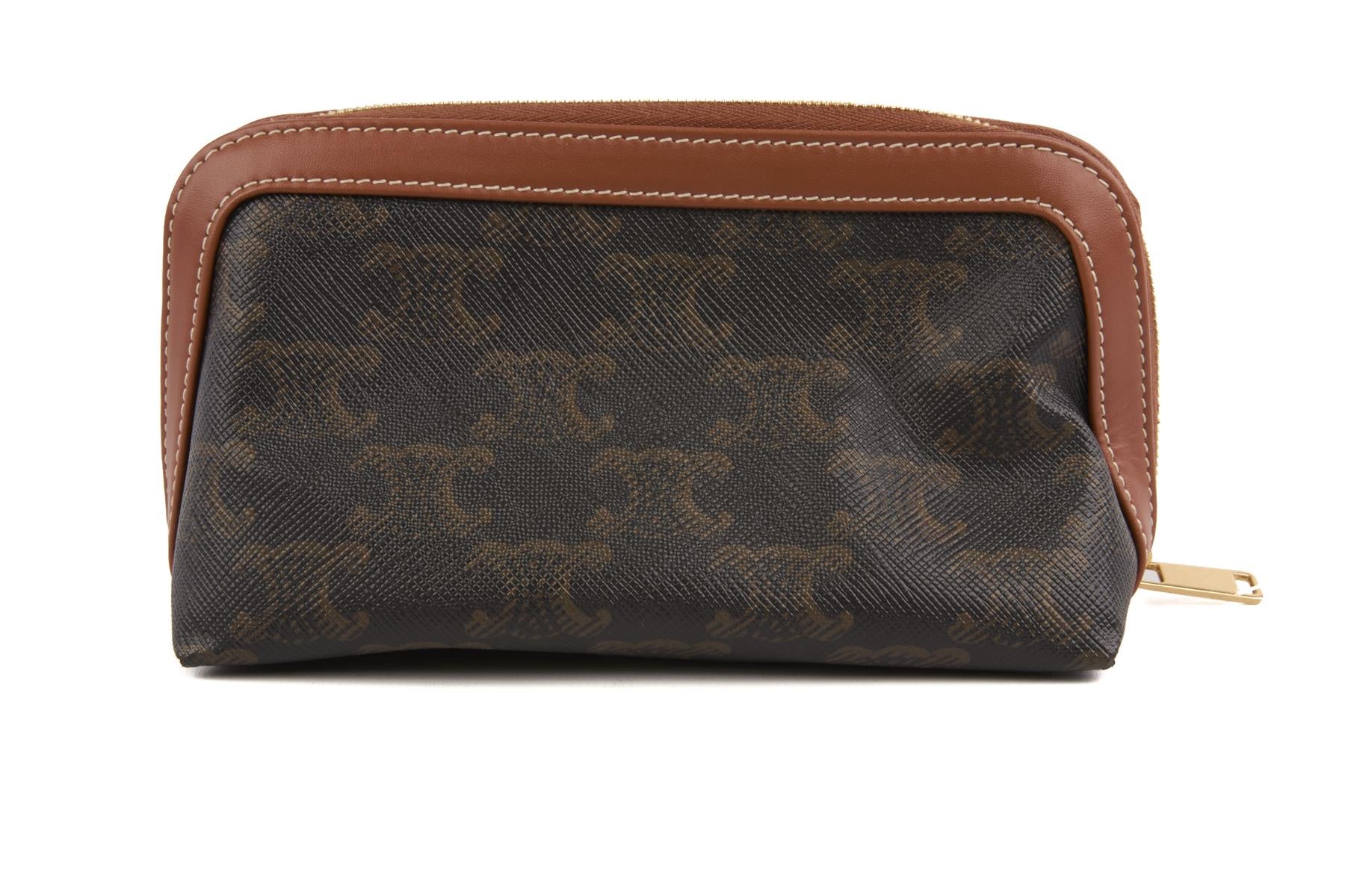 CELINE BROWN SMALL TRIOMPHE CANVAS POUCH