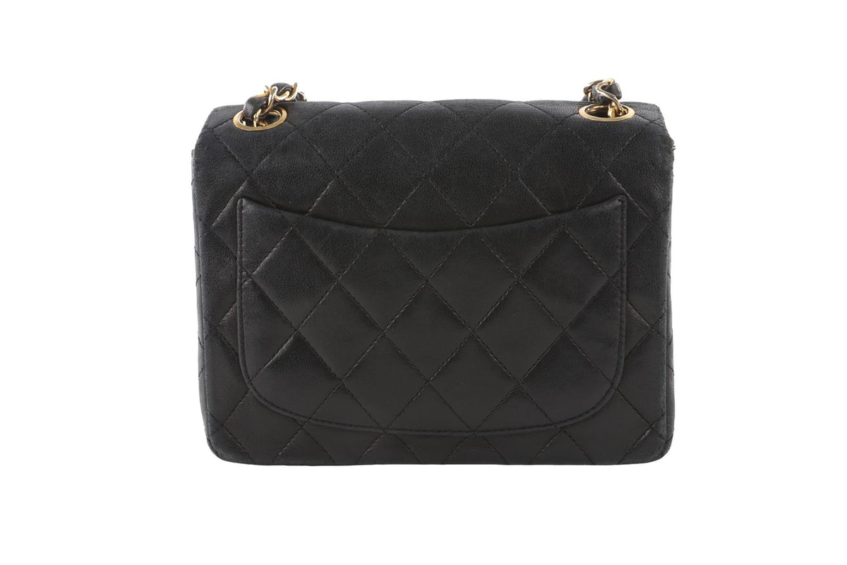 CHANEL BLACK 1986-1988 SQUARE MINI FLAP QUILTED LEATHER SHOULDER BAG
