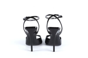 SAINT LAURENT BLACK LA SCANDALE PATENT LEATHER SANDALS EU 38.5 UK 5.5 US 8.5