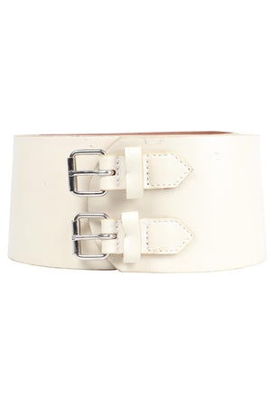 PLEIN SUD CREAM LEATHER WAIST BELT FR 38 UK 10