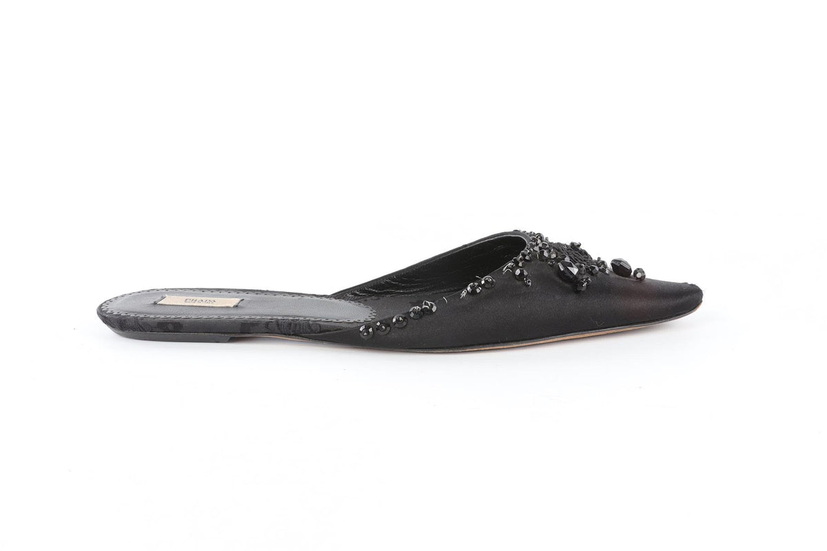 PRADA BLACK SATIN FLATS EU 39 UK 6 US 9