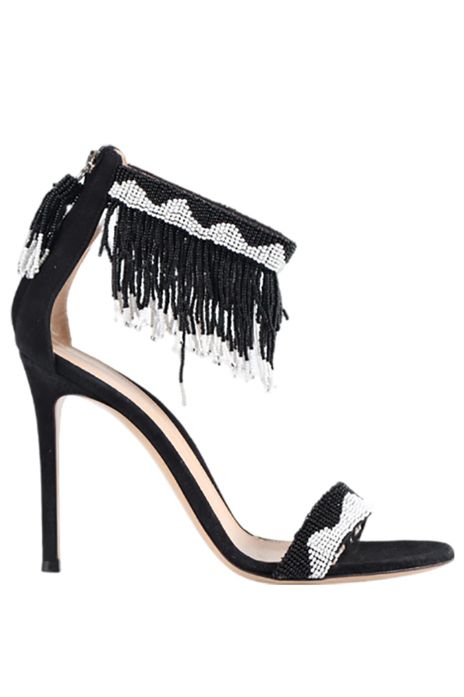 GIANVITO ROSSI BEADED AND SUEDE SANDALS EU 37.5 UK 4.5 US 7.5