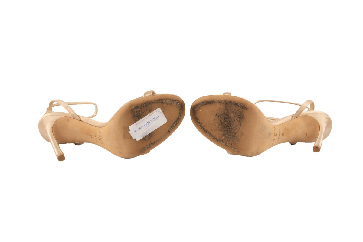JIMMY CHOO GOLD SATIN SANDALS EU 38 UK 5 US 8