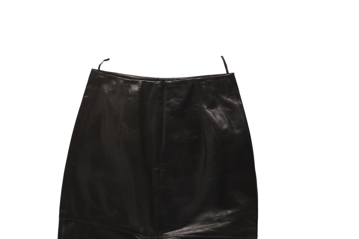 SPORTMAX BLACK LEATHER MAXI SKIRT IT 36 UK 4