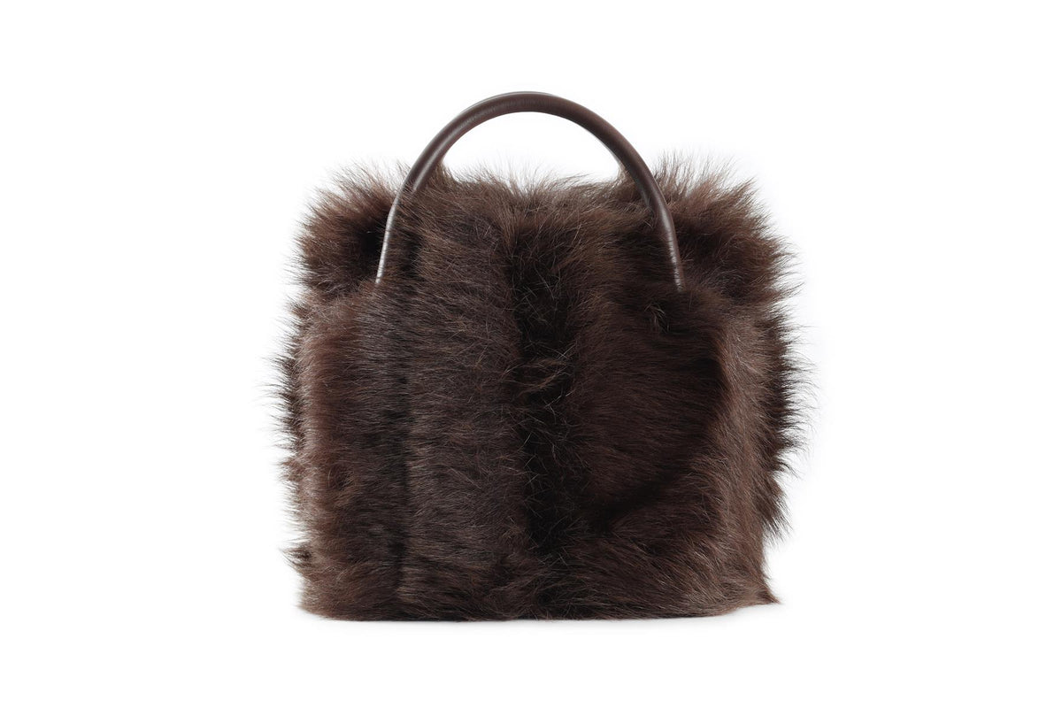 LORO PIANA BROWN BALE MICRO FUR TOTE BAG