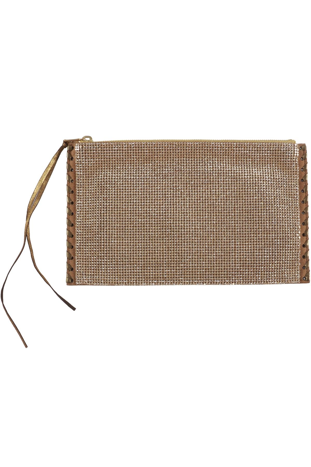 GOLD CRYSTAL AND SUEDE CLUTCH