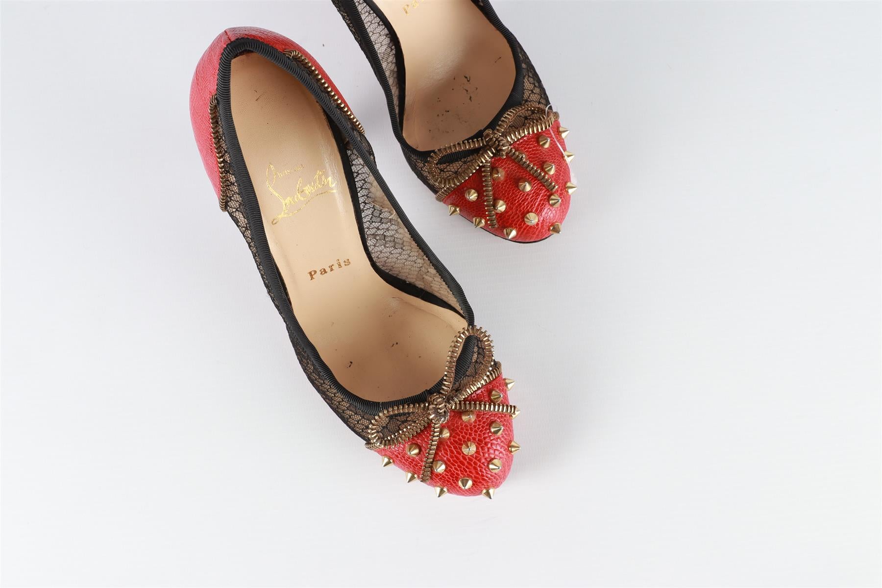 CHRISTAIN LOUBOUTIN RED LACE AND LEATHER PUMPS EU 38.5 UK 4.5 US 7.5