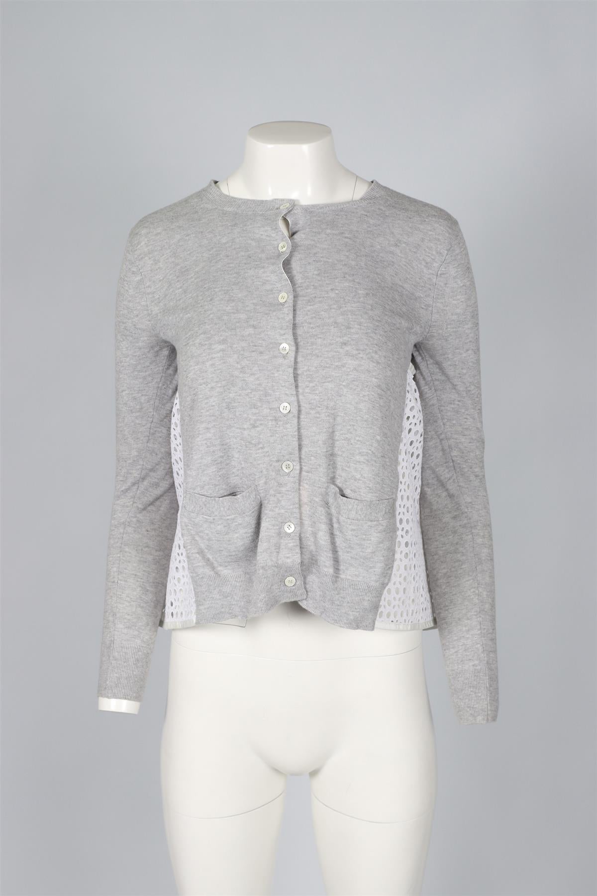 SACAI GREY & WHITE COTTON CARDIGAN UK 6