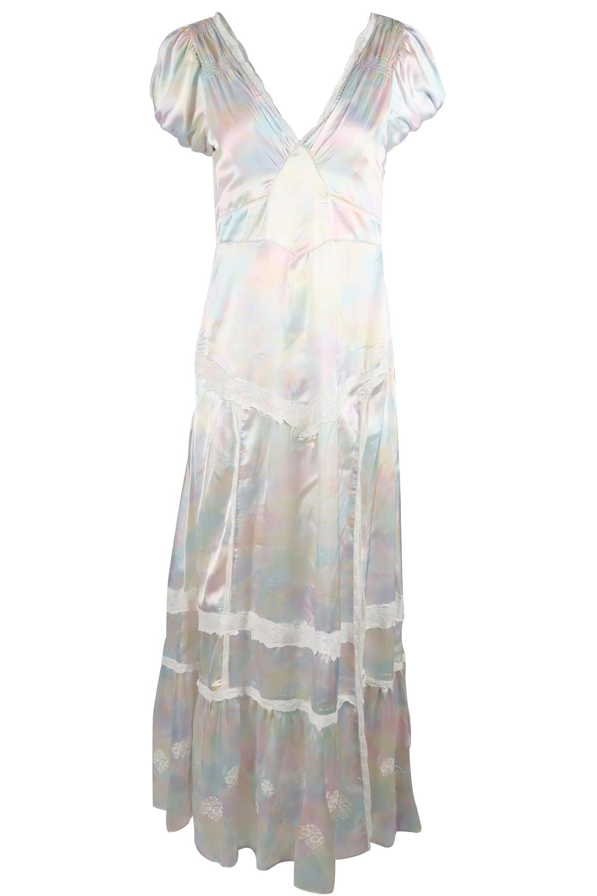 LOVESHACKFANCY MULTICOLOURED SATIN MAXI DRESS SIZE 8 UK 10