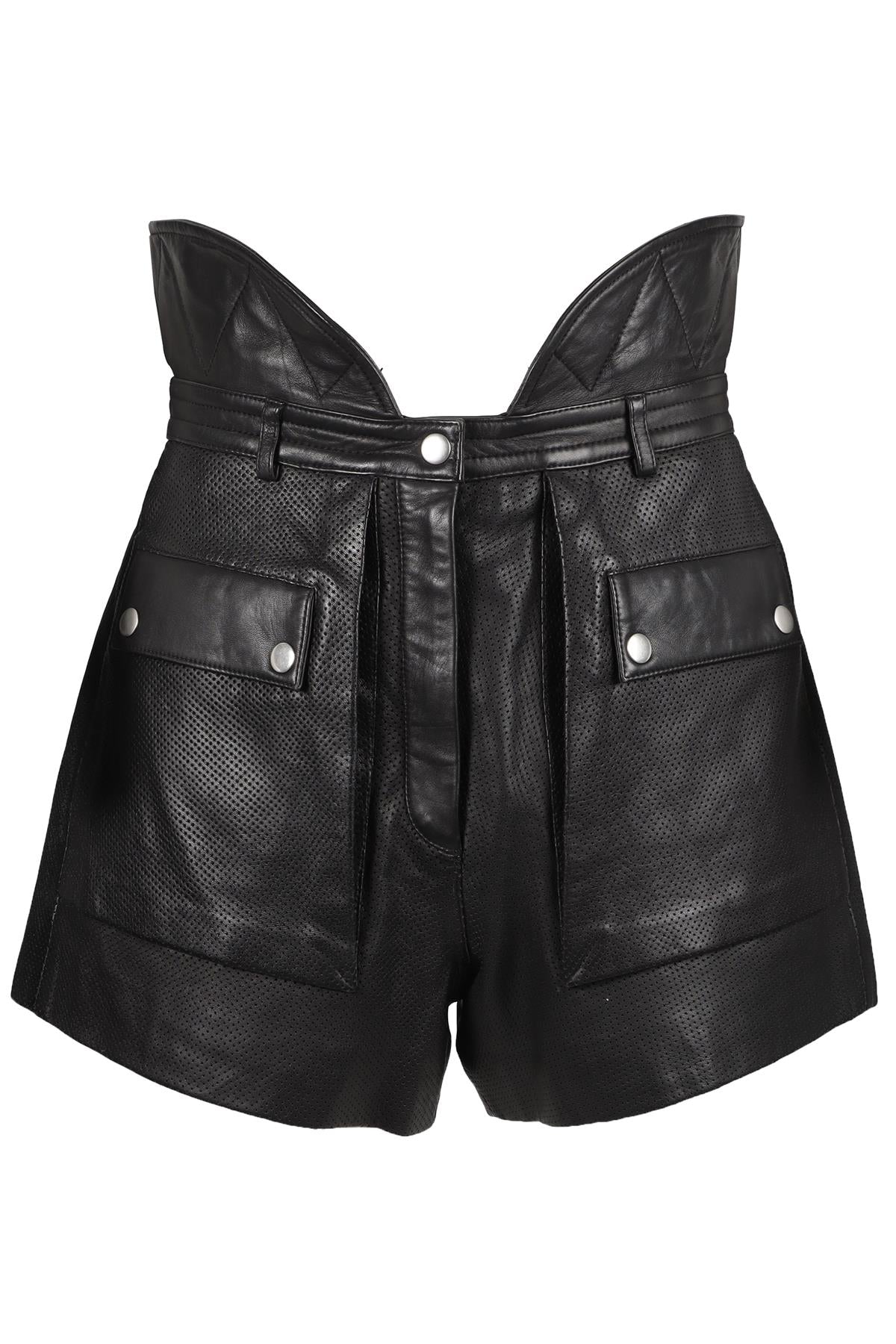 PHILOSOPHY DI LORENZO SERAFINI BLACK LEATHER SHORTS IT 42 UK 10
