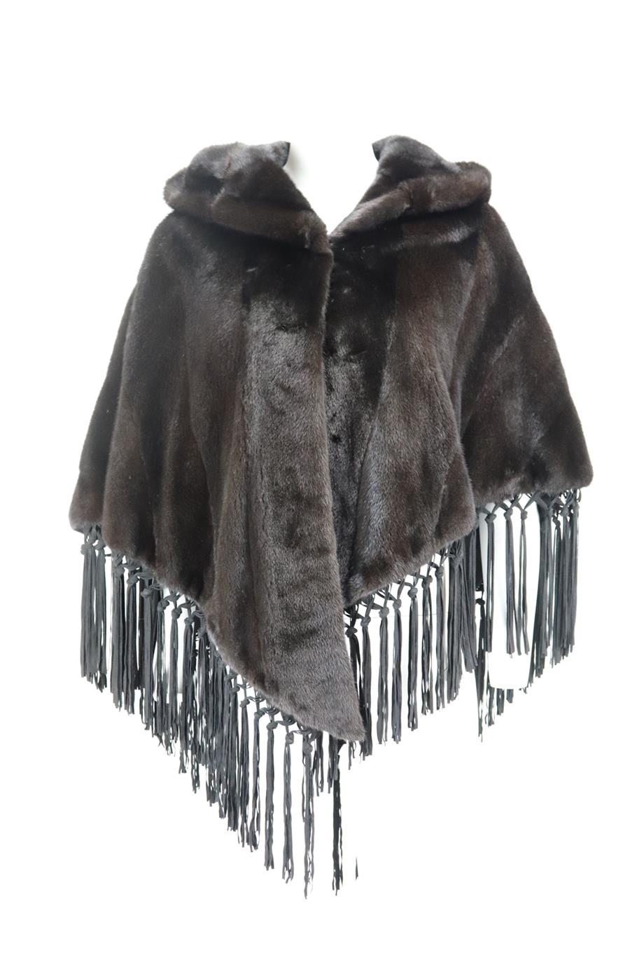 BRASCHI HOODED FRINGED MINK FUR PONCHO IT 50 UK 18