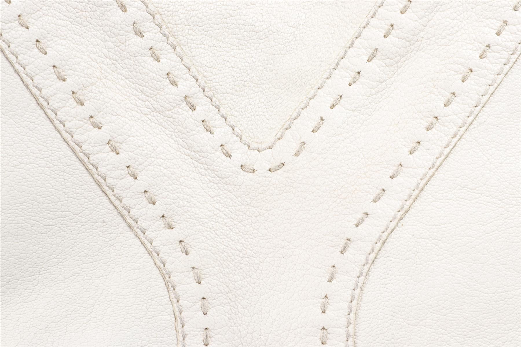 YVES SAINT LAURENT WHITE REVERSIBLE DOUBLE SAC Y LEATHER TOTE BAG