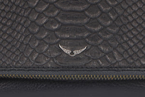 ZADIG & VOLTAIRE BLACK SAVAGE SNAKE EFFECT LEATHER SHOULDER BAG