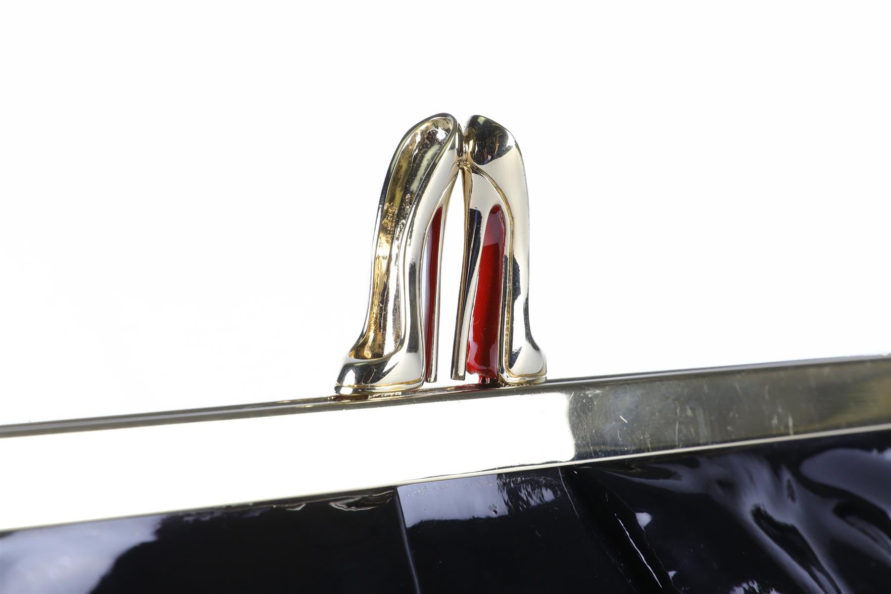 CHRISTIAN LOUBOUTIN BLACK MISS LOUBI PATENT LEATHER CLUTCH