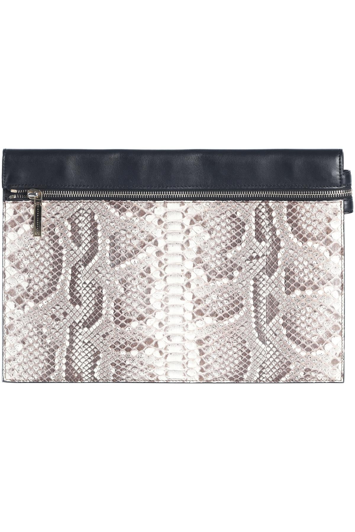 VICTORIA BECKHAM BLACK PYTHON AND LEATHER CLUTCH