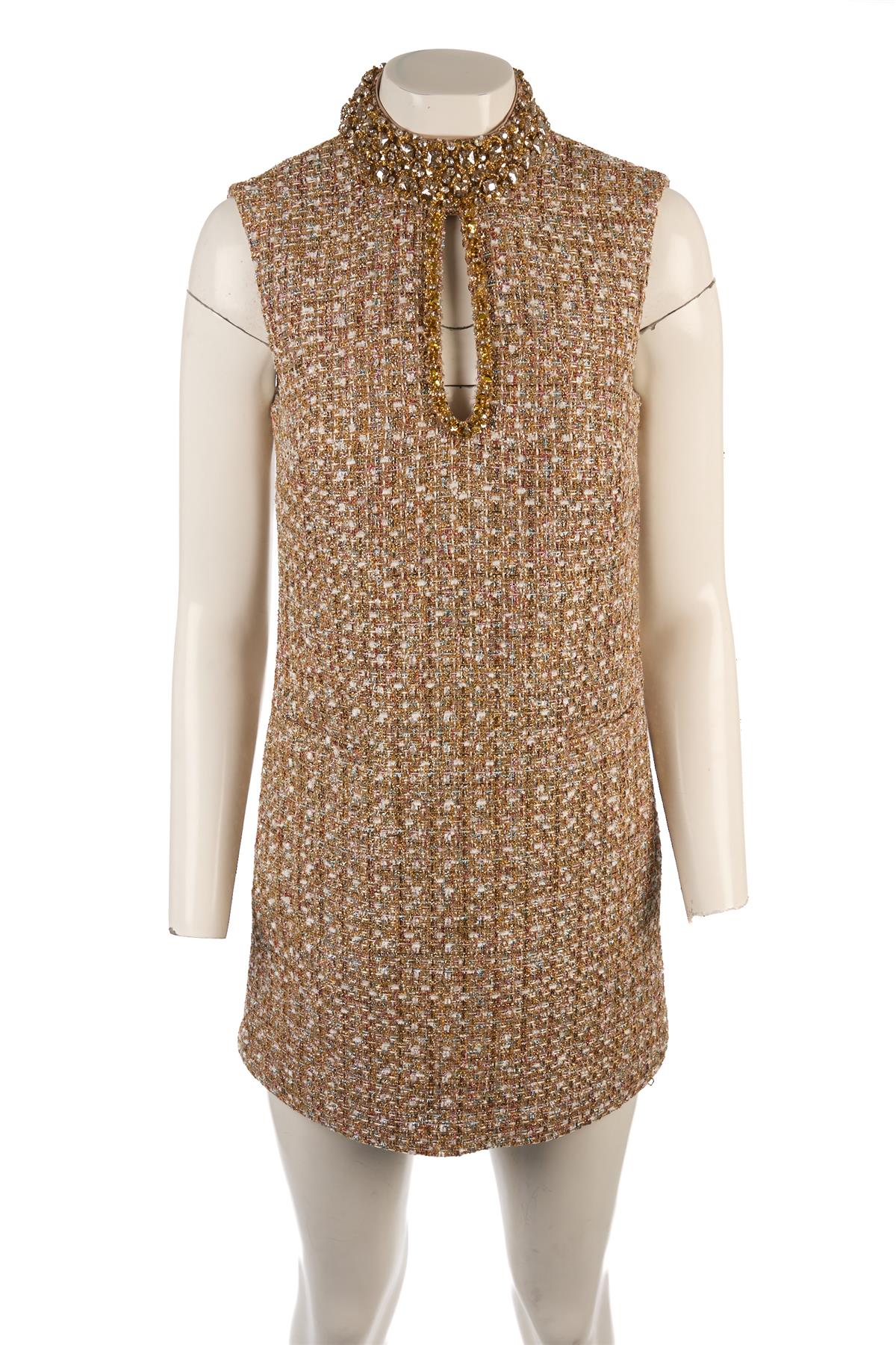 SELF-PORTRAIT GOLD TWEED MINI DRESS UK 8